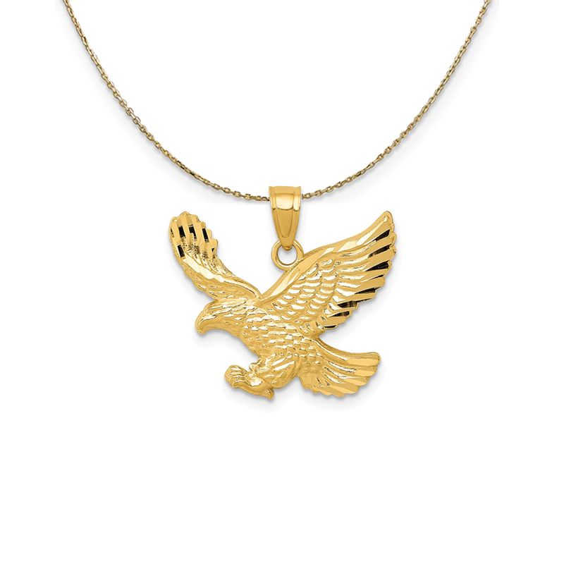 14k Yellow Gold Diamond Cut Eagle Necklace - 16 Inch